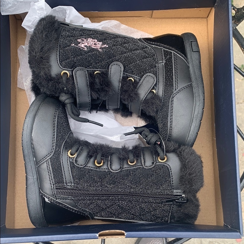 US Polo Assn- Kids Black Fur-Lined Boots